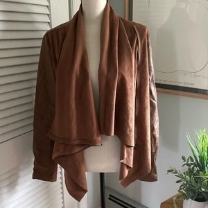 BLANK NYC Womens Brown Faux Leather Suede Draped Moto Jacket Asymmetric Zip | L